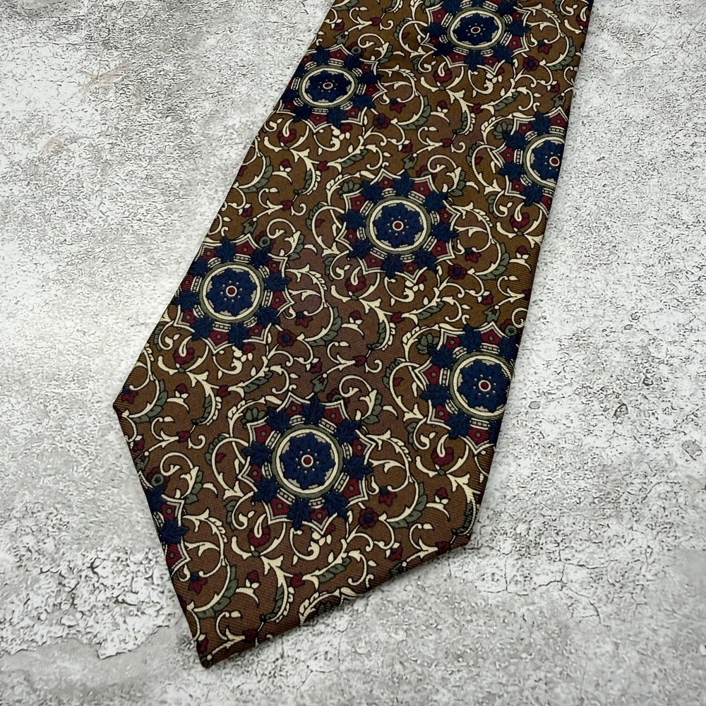 Christian Dior 100% Silk Tie Mens One Size Brown Geometric Made In Italy Necktie